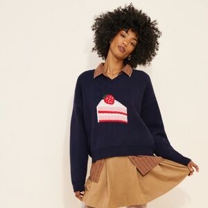 Navy Sweater with Cake Design